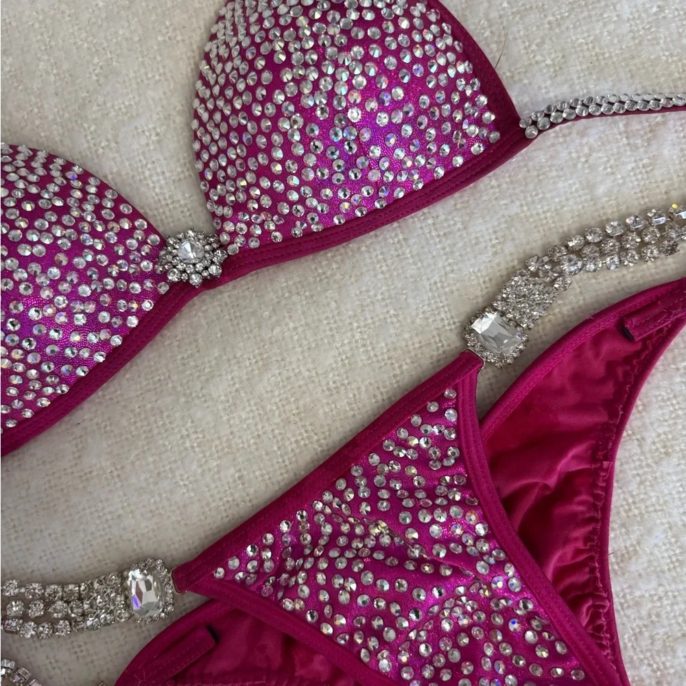 Glamorous Pink Crystal Competition Bikini Set - Picture 3 of 8